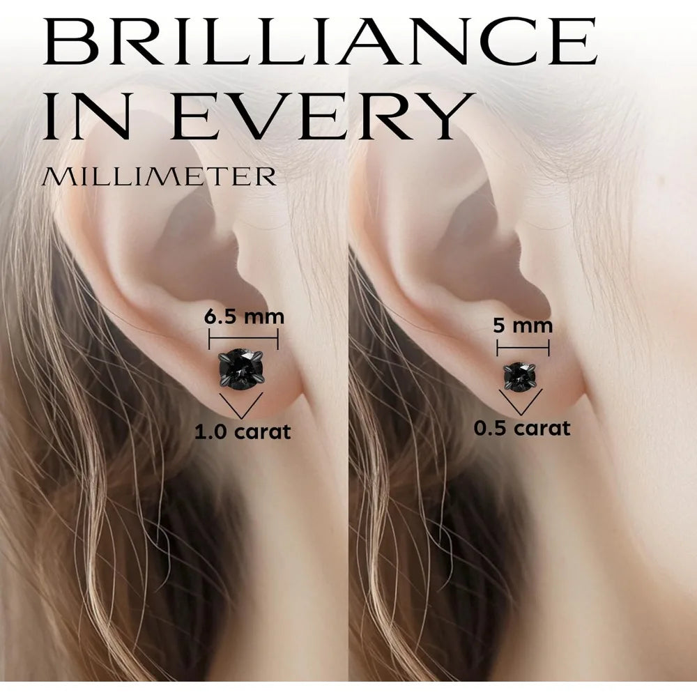 Moissanite earrings, 14K Black and White Gold plated 925 sterling silver, D Color VVS1 Clarity, 2 pairs in a Signature set, Luxu
