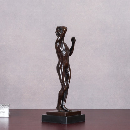 Bronze Rodin's "The Age of Bronze" Statue Sculpture Famous Nude Man Collectible Figurine Art Office Decor