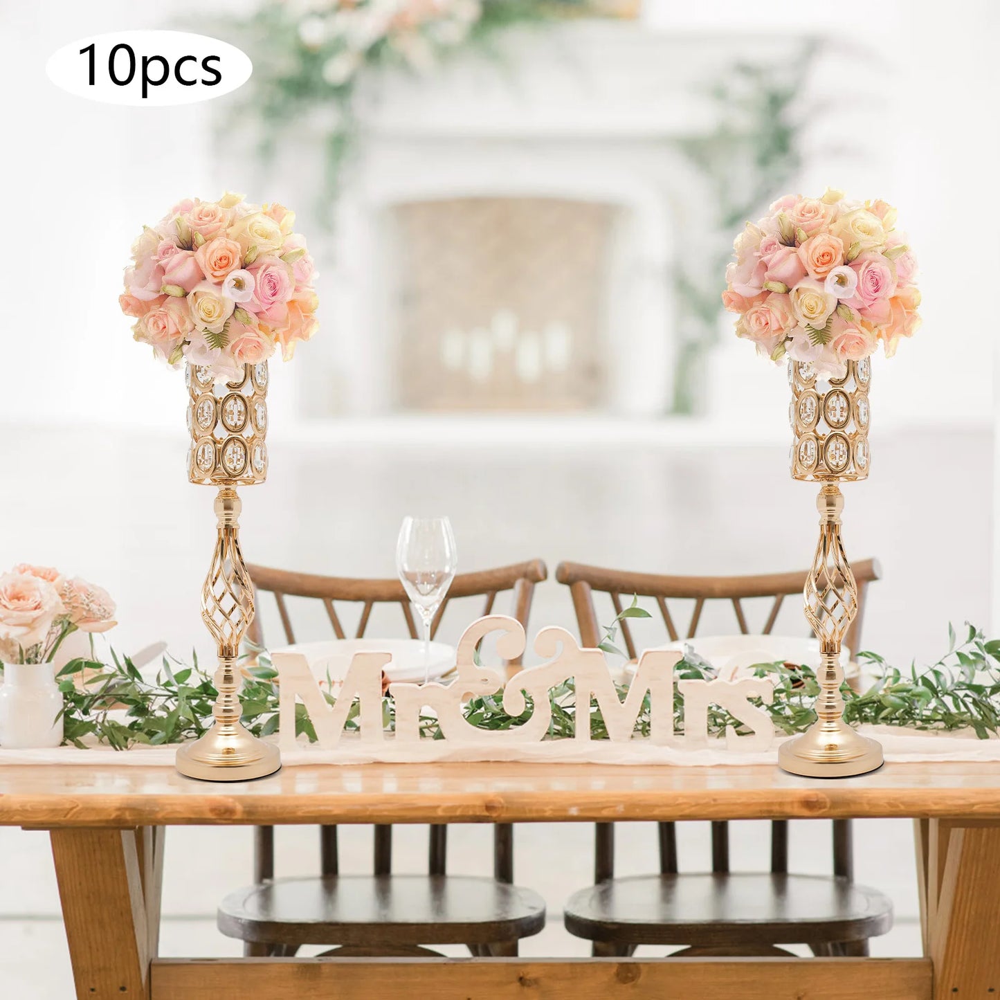 Wedding Flower Vase, Tall Wedding Flower Vase, Set of 10 Gold Crystal Bullseye Vases 61cm Height for Wedding Centerpiece, Table