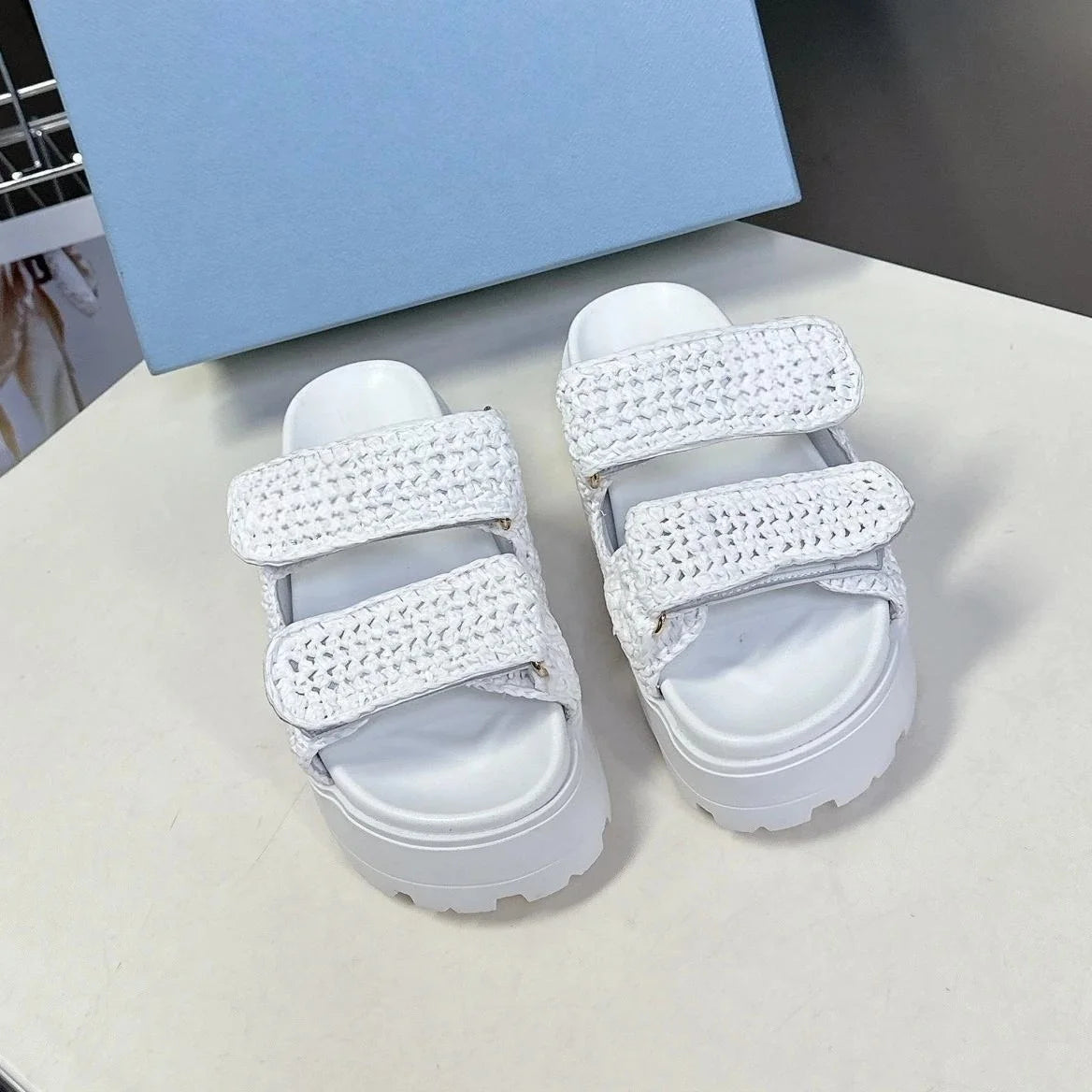 2025 New Summer Handmade Beach Slides For Woman Espadrilles Mules Shoes Magic Tape Thick Sole Woman Slippers FlipFlops