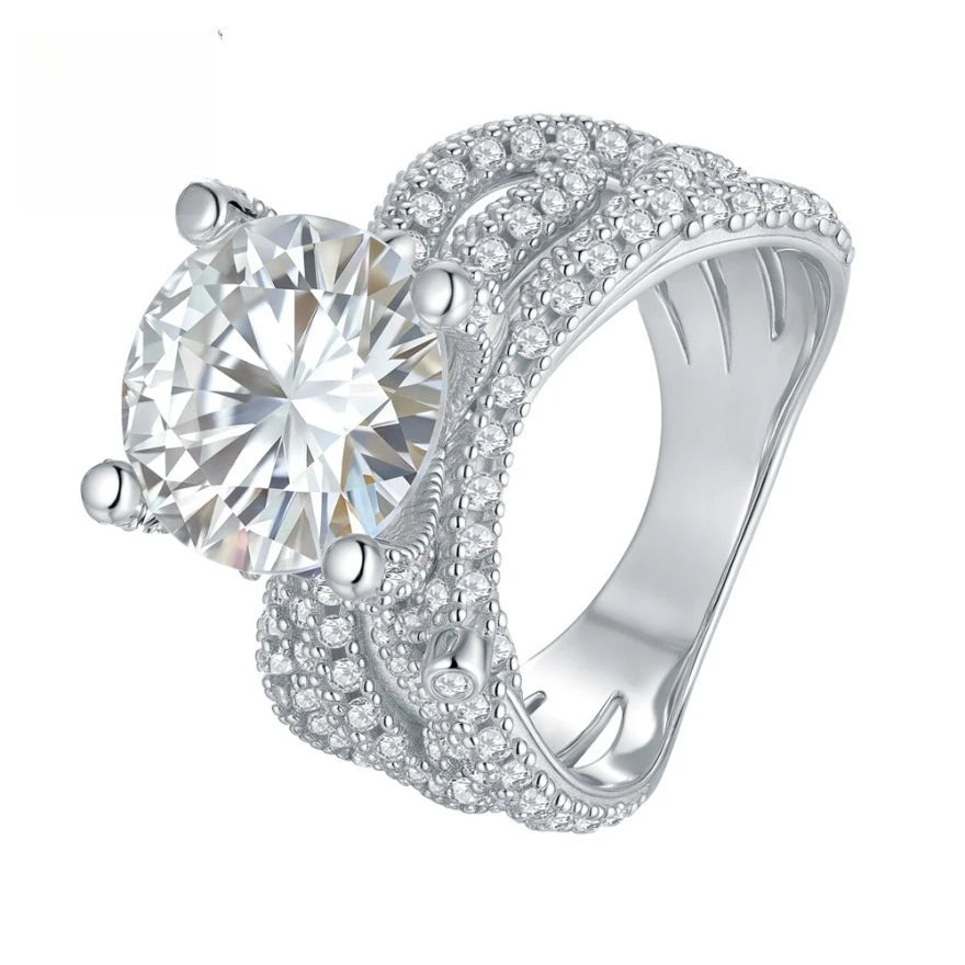 Stunning 4ct Moissanite Ring with GRA Certificate D Color S925 Silver Unique Engagement Ring Anniversary Gift for Her