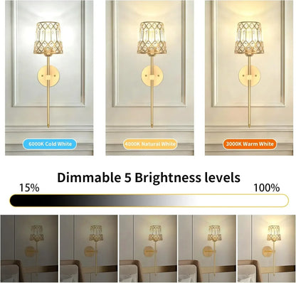 Gold Battery Operated Wall Sconces Set of 2, Crystal Rechargeable Wireless Wall Sconce Light Fixtures for Home Decor, Dimmable 1