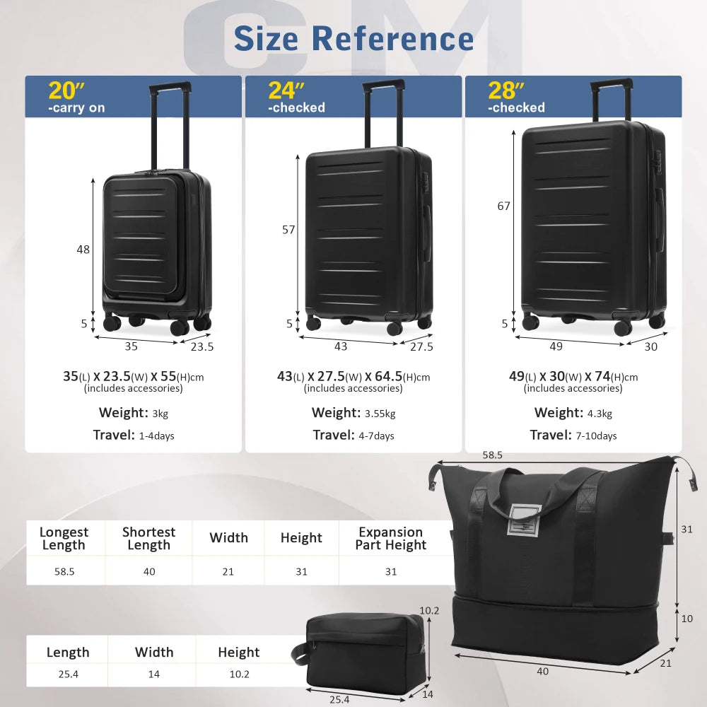Lightweight 5Pcs Hardside Luggage Sets, Front Opening Expandable Suitcase with USB & TSA Lock, 3 Sizes Spinner Wheels