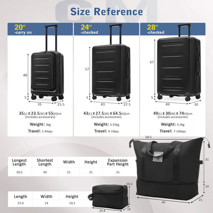 Lightweight 5Pcs Hardside Luggage Sets, Front Opening Expandable Suitcase with USB & TSA Lock, 3 Sizes Spinner Wheels