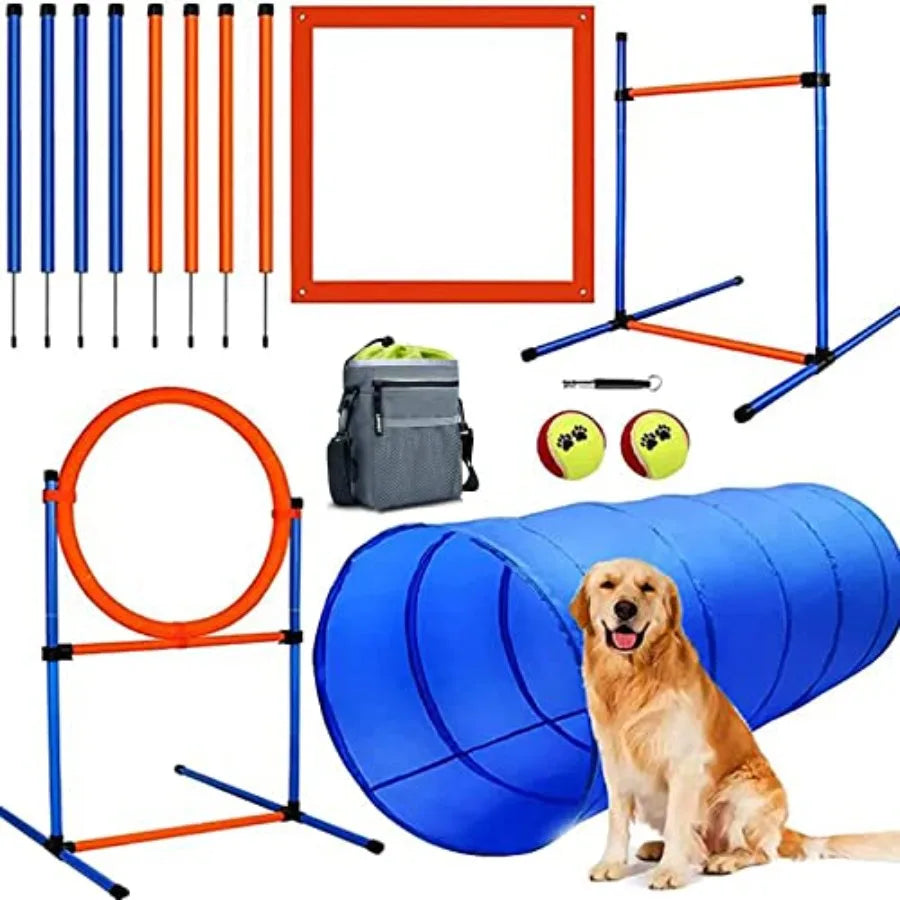 Dog Agility Training Equipment 60-Piece Dog Obstacle Course Training Starter Kit Pet Outdoor Game with Tunnel Agility Hurdle We