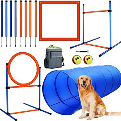 Dog Agility Training Equipment 60-Piece Dog Obstacle Course Training Starter Kit Pet Outdoor Game with Tunnel Agility Hurdle We