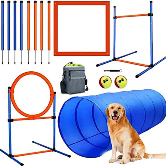 Dog Agility Training Equipment 60-Piece Dog Obstacle Course Training Starter Kit Pet Outdoor Game with Tunnel Agility Hurdle We