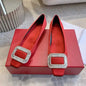 2026 Classic Silk Square-Toe Shallow Woman Flats Square-Button Decora  Mouth Single Shoes Willow Fashion Females Banquet