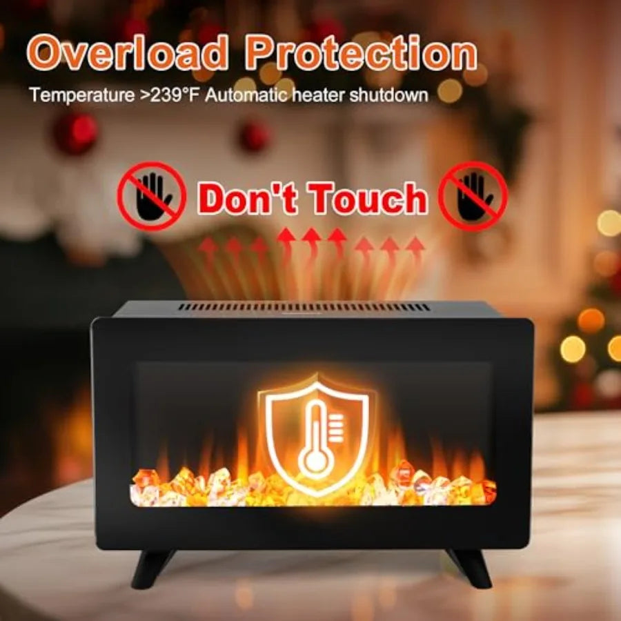 16 Small Electric Fireplace Heater - Desk Space Heater with Realistic LED 3D Flames Freestanding Fire Place Electric Heater for