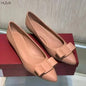 2026 Spring and Autumn women's pointy bow single shoe leather head layer cowhide shallow mouth comfortable wedge