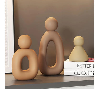 Modern Abstract Family of 3 Sculptures Home Decor Statues for Living Room Bookshelf TV Stand Grey