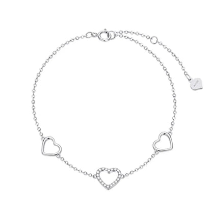 10k White Gold Three Heart Anklets for Women Love Ankle Bracelet Foot Jewelry for Wife Gifts for Her 9.4-11