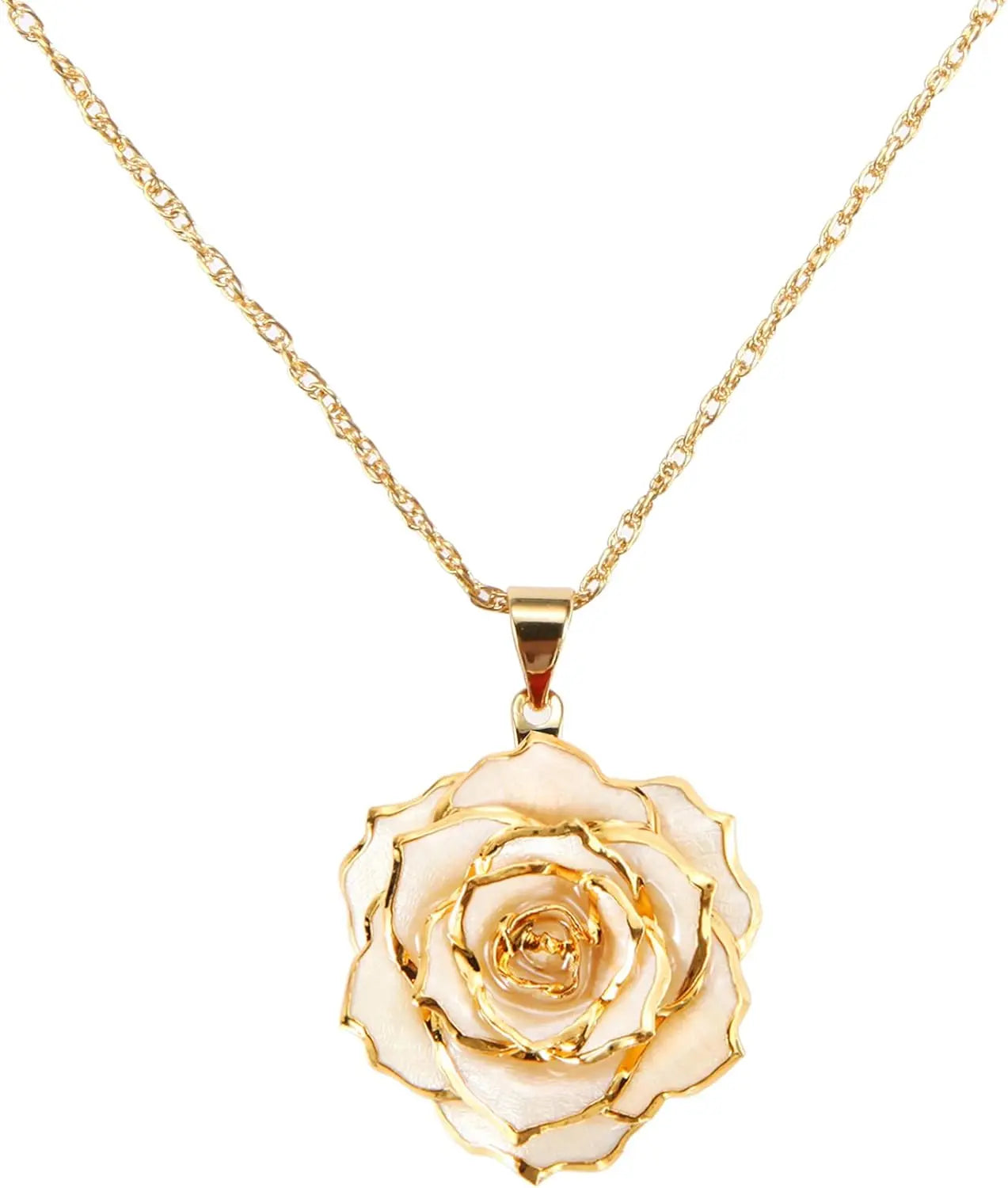 AliveRose Real Rose Gold Dipped Necklace Gifts for Women, 24K Gold Dipped Rose Pendant Necklace Jewelry Mothers Day Anniversarie