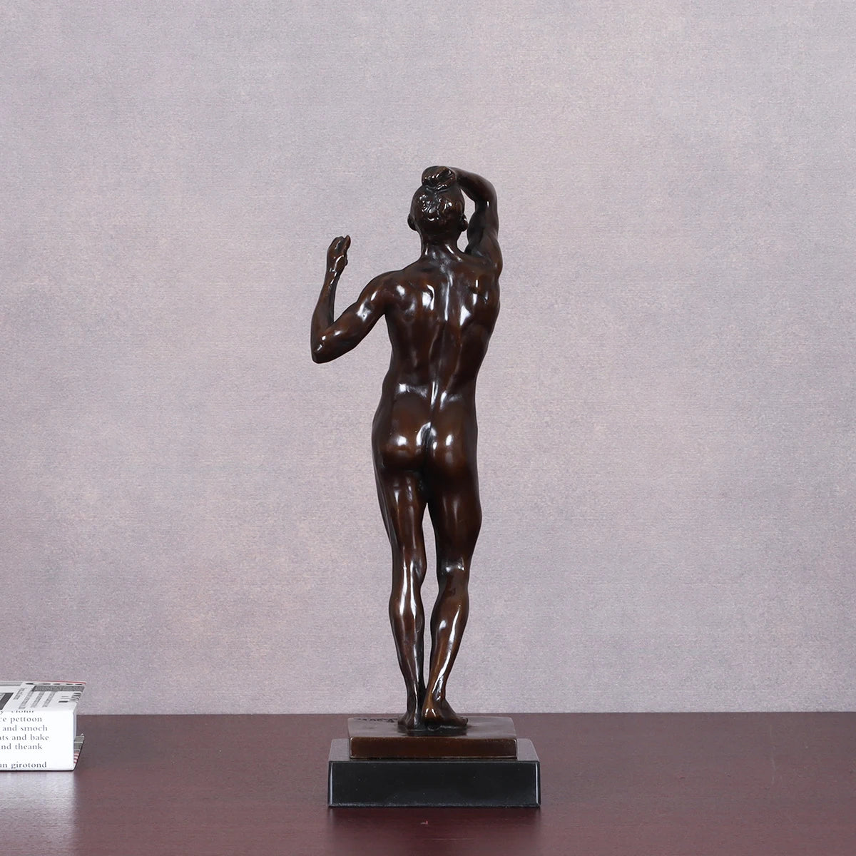Bronze Rodin's "The Age of Bronze" Statue Sculpture Famous Nude Man Collectible Figurine Art Office Decor