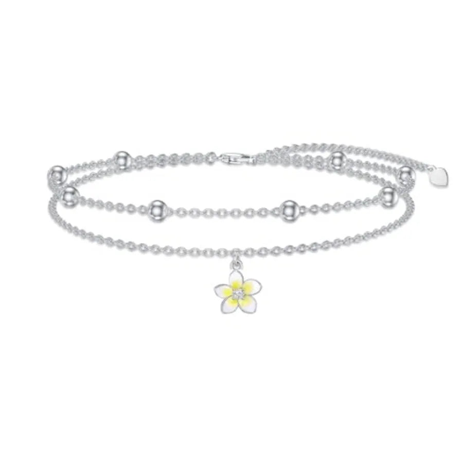 Diamond Plumeria Anklet for Women 925 Sterling Silver Lab Grown Diamonds Jewelry Gifts 0.1 ct D Color VVS Clarity