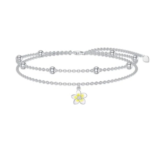 Diamond Plumeria Anklet for Women 925 Sterling Silver Lab Grown Diamonds Jewelry Gifts 0.1 ct D Color VVS Clarity