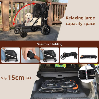 Large Dog Stroller for 2 Pets, One-Click Foldable with Storage, Holds Up to 80LBS