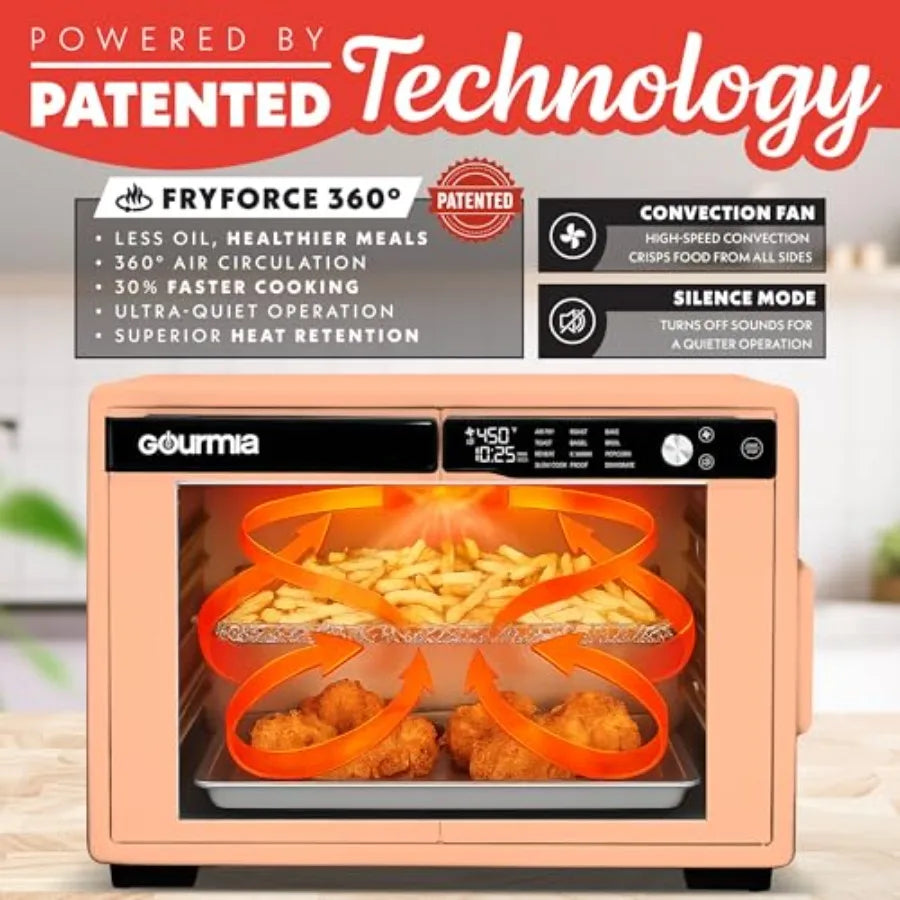 French Door Air Fryer Oven 37 Qt Large Capacity Convection Toaster Oven FryForce 360 Digital Display 12 Cooking Presets Dehydra