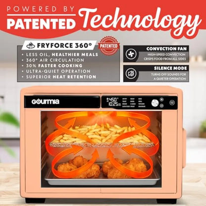 French Door Air Fryer Oven 37 Qt Large Capacity Convection Toaster Oven FryForce 360 Digital Display 12 Cooking Presets Dehydra