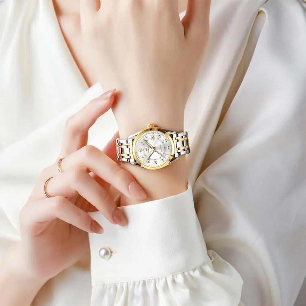 OLEVS Womens Watches Classic DrQuartz emale Wristwatch Ladies StainlSteel Waterproo Luminous Date Easy Read Watch or Lady