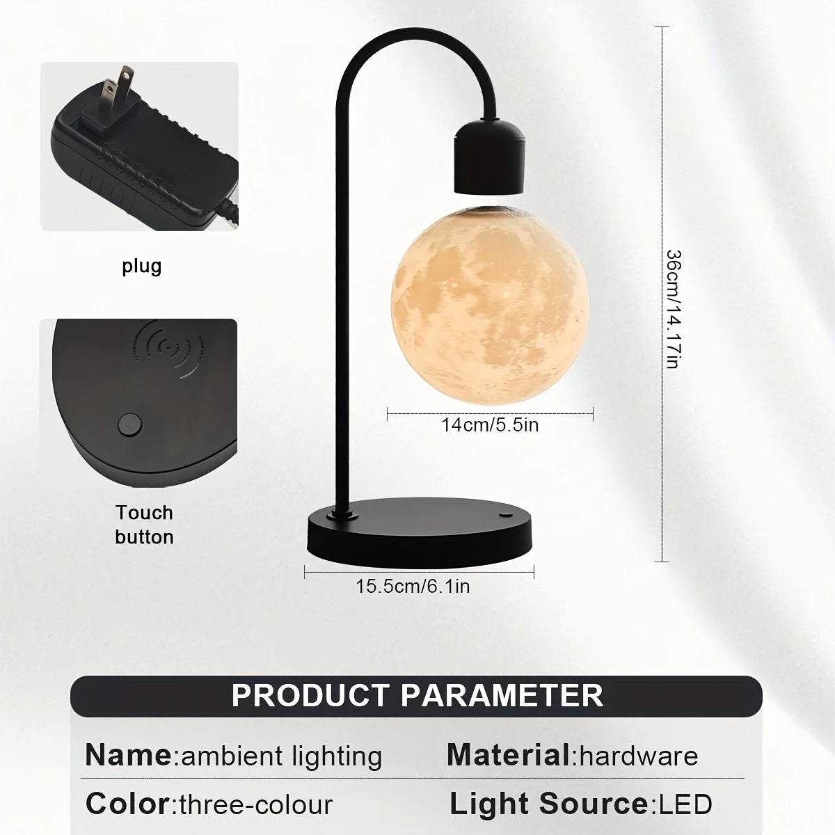 Magnetic Floating Moon Lamp, 3D Moon Light, 15w Wireless Phone Charger, Touch Control, Desk Lamp, Atmosphere Night Light