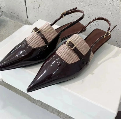 2026 New Spring Concise Genuine Leather Pointed-Toe Kitten Heel Slingback Woman Sandals Mary Janes Gladiator Sandals Botas Mujer