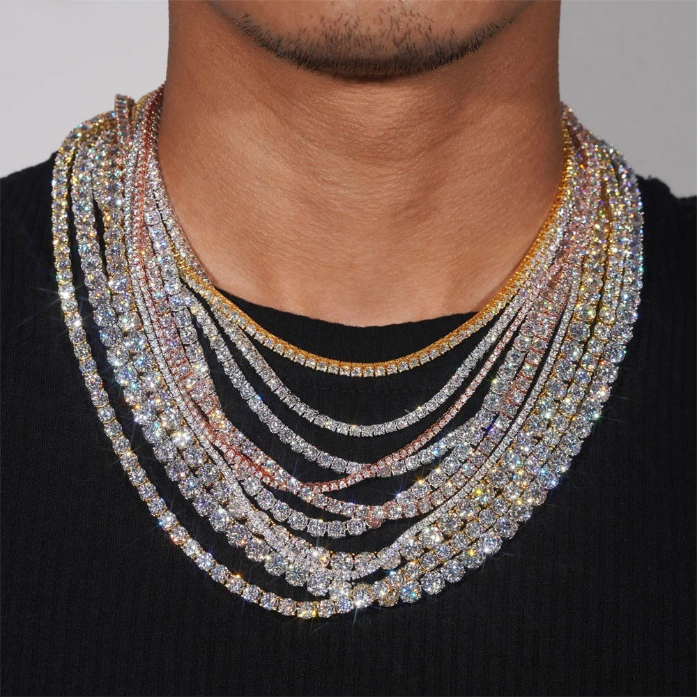 GRA Certified Moissanite Tennis Necklace 3/4/5/6mm Solid 925 Sterling Silver Diamond Tennis Necklaces for Women Man N002451