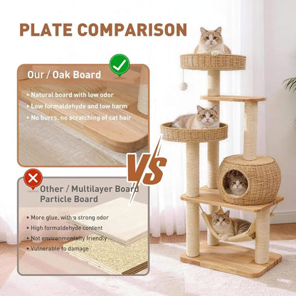 55 Tall Indoor Cat Tree with Multi-Level Platforms, Scratching Post, and Hammock for Large Cats