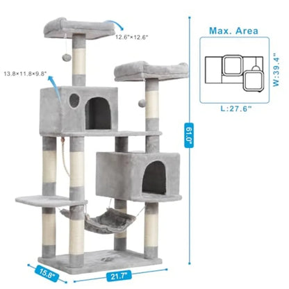 Large Multi-Level Cat Tree Condo Furniture with Sisal-Covered Scratching Posts 2 Bigger Plush Condos Perch Hammock for Kittens