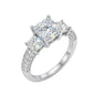 Princess Cut Three Stone Moissanite Ring, 925 Sterling Silver, D Color VVS1, 3 Carat, Hip Hop Unisex, With Certificate