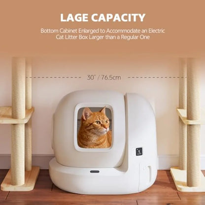 Wood Cat Tree for Automatic Litter Box 74.4" Tall Cat Tower for Self Cleaning Litter Box Cats Tree for Indoor Cats Large Adult