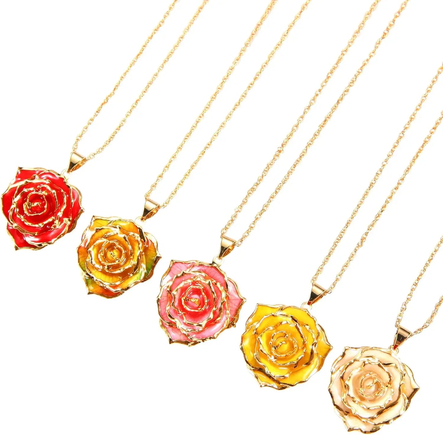 AliveRose Real Rose Gold Dipped Necklace Gifts for Women, 24K Gold Dipped Rose Pendant Necklace Jewelry Mothers Day Anniversarie