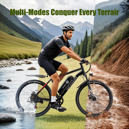 Mountain Electric Bike Adults 500W Peak Motor 26'' Tires Front Suspension Electric Bicycle 25-37Miles 7-Speed Lightweight E-MTB
