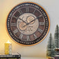 24 Inch Moving Gears Wall Clock, Industrial Steampunk Antique Gold Roman Numeral Decor for Living Room