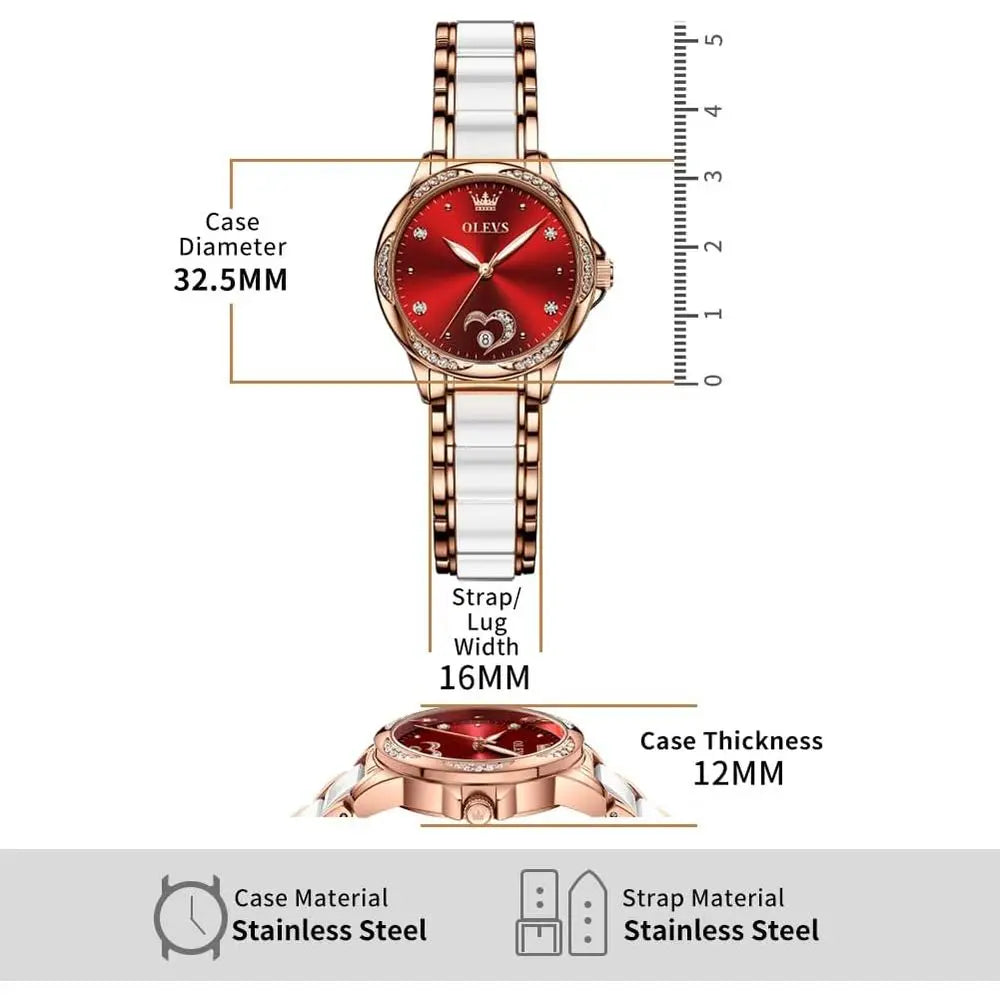 OLEVS Automatic Watch or Women Luxury Diamond Rose Gold Ladies Sel Winding Mechanical Ceic Wrist Watch Love Heart Date