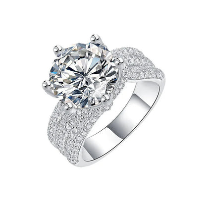 5 Carat Round Moissanite Ring, D Color VVS1, 925 Sterling Silver, Twisted Shank Pave Setting Wedding Band, Pass Diamond Tester