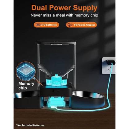 Automatic Cat Feeder, 5G Smart Pet Feeder with Stainless Steel Bowl, APP Control Dispenser, Dual Power Supply, Desiccant Bag, 10