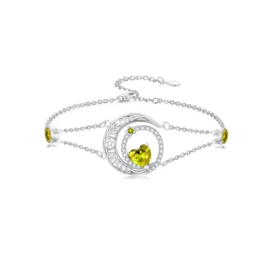 Dorunmo 925 Sterling Silver Moon Heart Birthstone Anklet Bracelets for Women Best Mother's Day Birthday Jewelry for Wife Girlfr