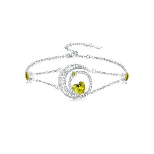 Dorunmo 925 Sterling Silver Moon Heart Birthstone Anklet Bracelets for Women Best Mother's Day Birthday Jewelry for Wife Girlfr