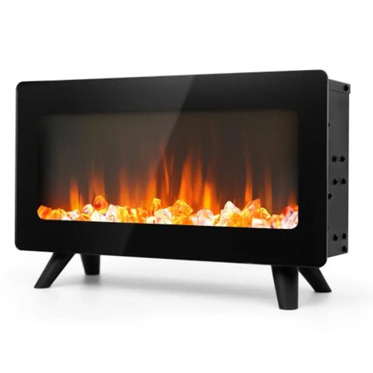 16 Small Electric Fireplace Heater - Desk Space Heater with Realistic LED 3D Flames Freestanding Fire Place Electric Heater for