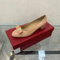 2025 Ballet flats new leather round head shallow bow multifunctional single shoes women's leather bow bow design